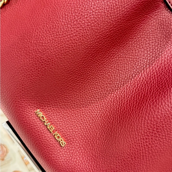 Michael Kors Mina Large Chain Shoulder Pebbled Leather Bag Dark Cherry - Picture 14 of 14